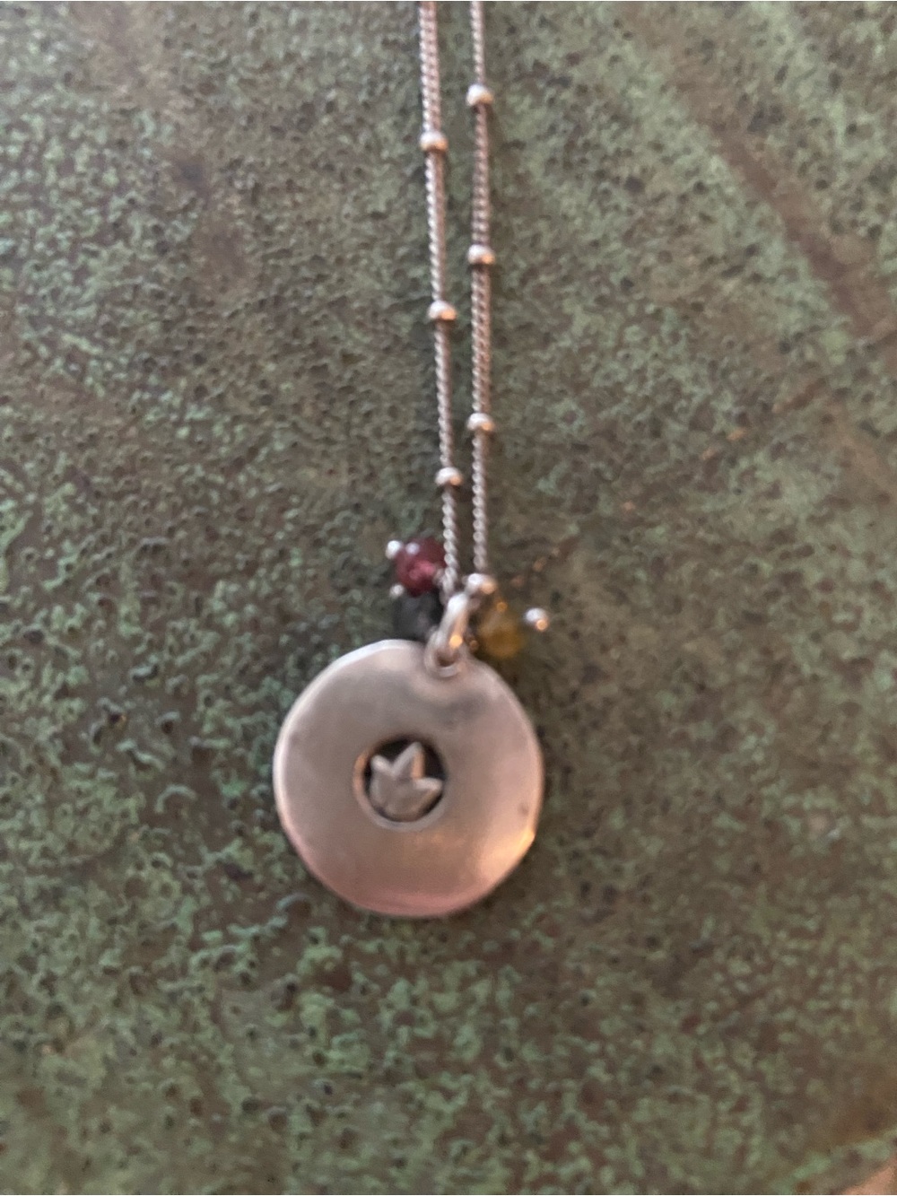 Sterling Silver Lotus Disc Necklace with Red and Yellow Accent Beads